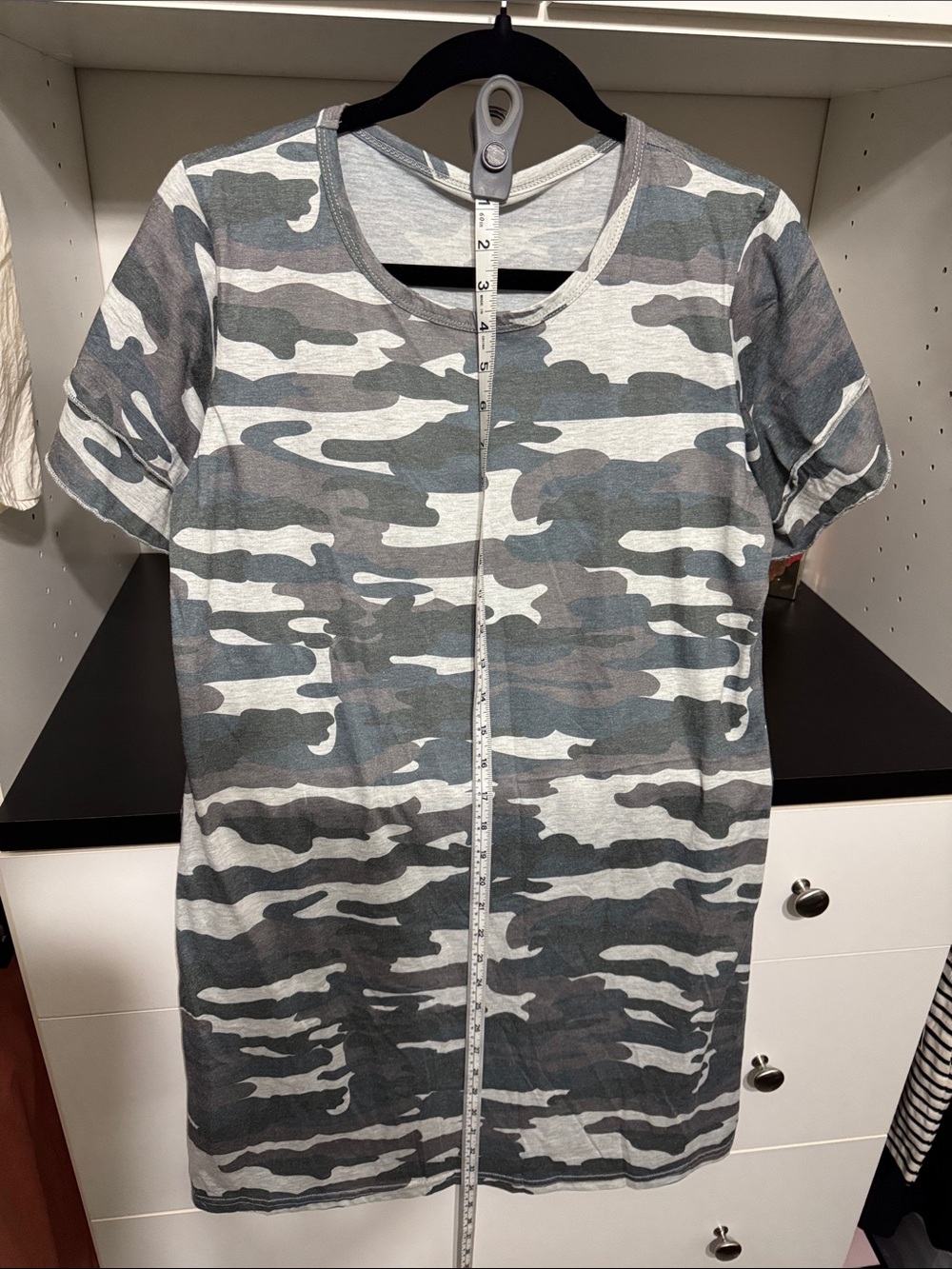 Grey  and Green Camo Short Sleeve Tunic Dress